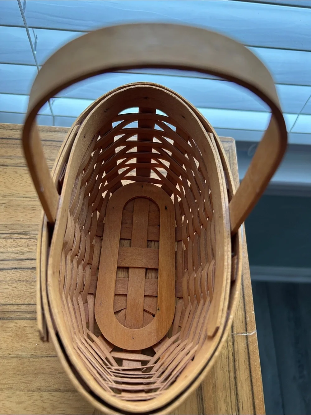 Longaberger Natural Wood Basket with Blue Fabric Liner